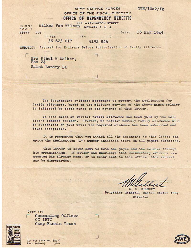 Application for Family Allowance Benefits for Military Dependents - 1945 2