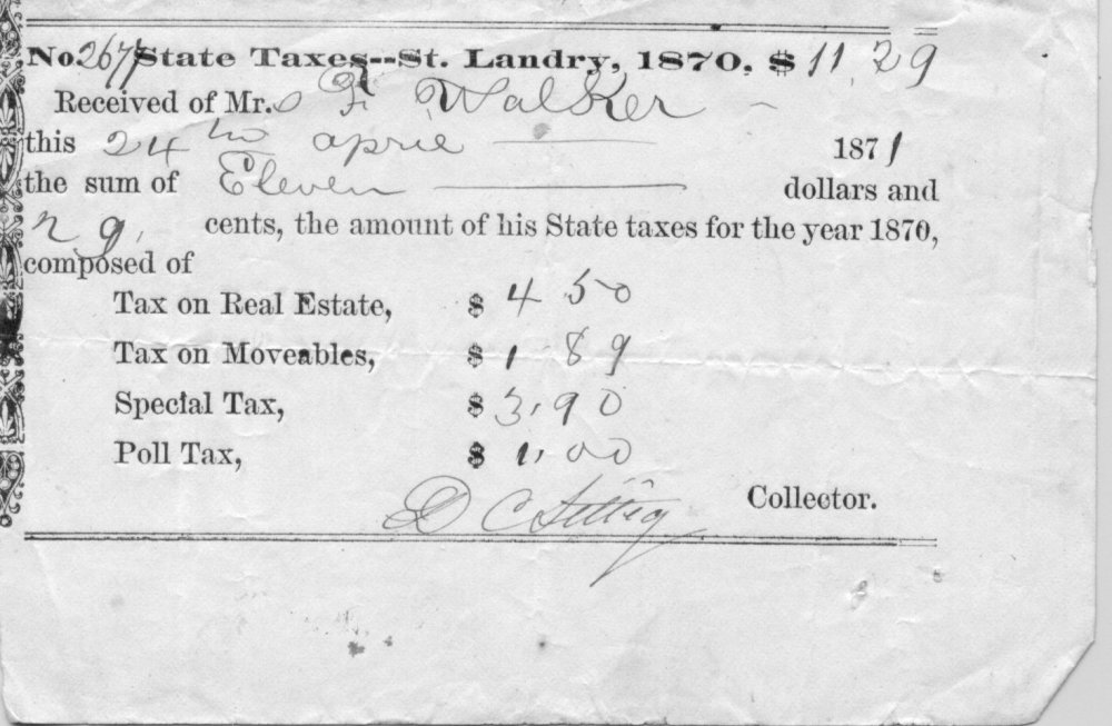 Mrs. Frances Walker payed state taxes - 1871 1