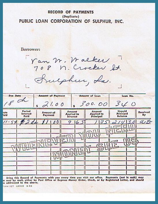 Loan Document for Leroy Sherwood Whatley