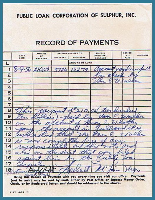 Loan Document for Leroy Sherwood Whatley
