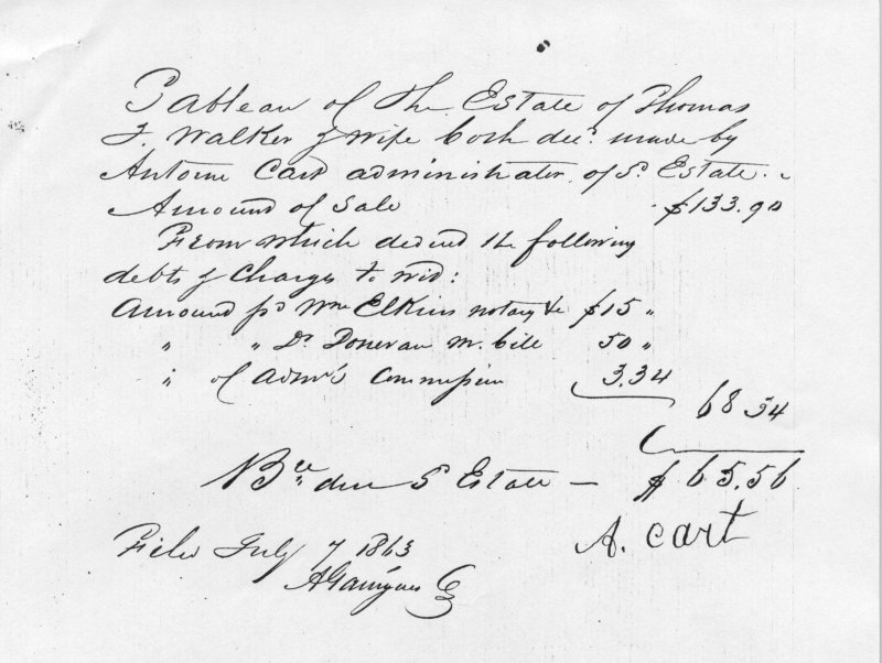 Thomas Jefferson Walker estate settlement - 1863 1